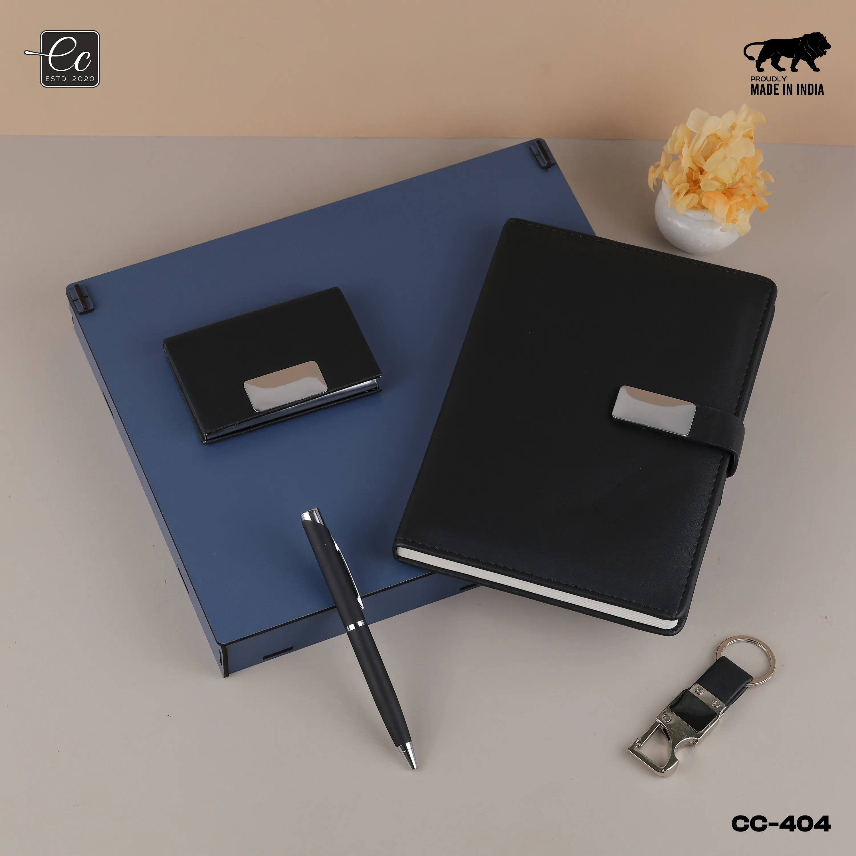 4 in 1 Corporate Gift Set includes Personalized Diary, Pen, Card Holder & Keychain